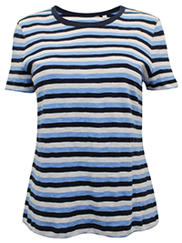 BLUE Pure Cotton Duet Striped Reflection T-Shirt - Size 8 to 22