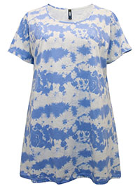 PLUS BLUE Pure Cotton Tie Dye Short Sleeve Top - Plus Size 16 to 30/32