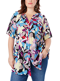 Roamans BLUE Printed Short-Sleeve Angelina Tunic - Plus Size 14 to 38 (US 12W to 36W)