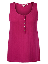 FF ROSE-RED Skye Rib Henley Vest Top - Size 12 to 16