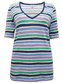 LILAC Pure Cotton Striped Short Sleeve Top - Plus Size 16 to 26