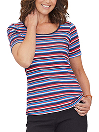 RED Multi Striped Jersey Short Sleeve T-Shirt - Plus Size 16 to 22