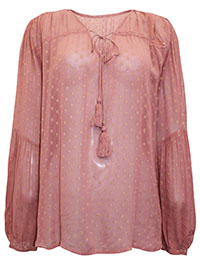 ANTIQUE-ROSE Metallic Spot Tassel Tie Top - Size 8 to 20