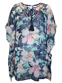 NAVY Sequin Embellished Tassel Tie Kaftan - Freesize Fits 12 to 16