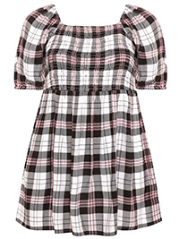 Curve PINK Check Print Square Neck Shirred Top - Plus Size 16 to 30/32