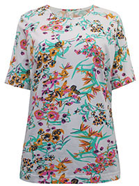 MULTI Pure Cotton Floral Print Short Sleeve Top - Plus Size 14 to 30