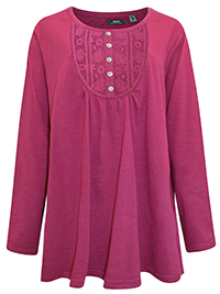 CLARET Long Sleeve Floral Lace Henley Top - Plus Size 26/28 to 30/32 (2XL to 3XL)
