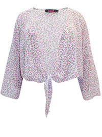 PINK Floral Print Woven Tie Front Bolero Shrug - Plus Size 16 to 26