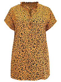 ORANGE Animal Print Frill Detail Keyhole Top - Size 10 to 20