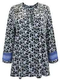 MoP KHAKI Floral Print V-Notch Neck Blouse - Size 14 to 16 (L to XL)