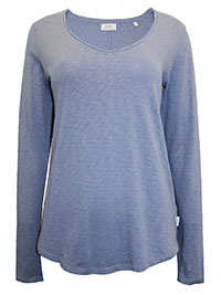 MoP BLUE Organic Cotton Long Sleeve Raw Trim T-Shirt - Size 8 to 14 (XS to L)