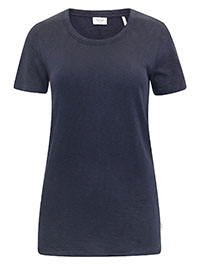 MoP NAVY Organic Cotton Scoop Neck Raw Trim T-Shirt - Size 8 to 14 (XS to L)