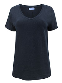 MoP BLACK Pure Cotton V-Neck Raw Trim T-Shirt - Size 8 to 16 (XS to XL)