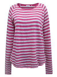 MoP PINK/WHITE Organic Cotton Striped Long Sleeve Raw Trim Top - Size 10 (S)