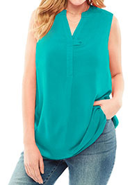 TURQUOISE Paradise Blue Sleeveless Tab Front Tunic - Plus Size 16/18 to 40/42 (US M to 5X)