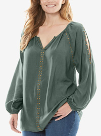 WW PINE Stud Embellished Cold Shoulder Top - Plus Size 18/20 to 42/44 (Medium to 5X)