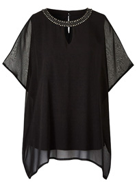 BLACK Beaded Neckline Georgette Blouse - Size 12