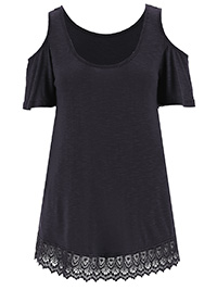 BLACK Crochet Hem Cold Shoulder Top - Plus Size 16 to 24