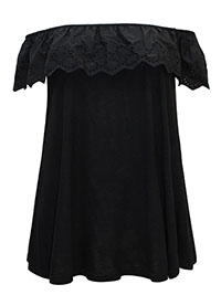 BLACK Broderie Trim Bardot Top - Plus Size 16 to 24