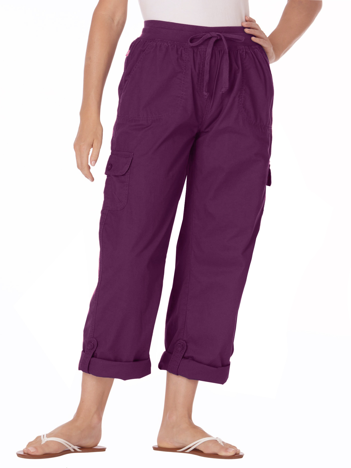 Woman Within - - Woman Within GRAPE Pure Cotton Roll-Up Cargo Trousers ...