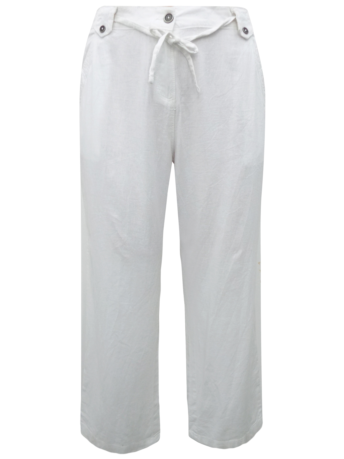 N3xt Parallel WHITE Linen Blend Drawstring Waist Trousers - Plus Size ...