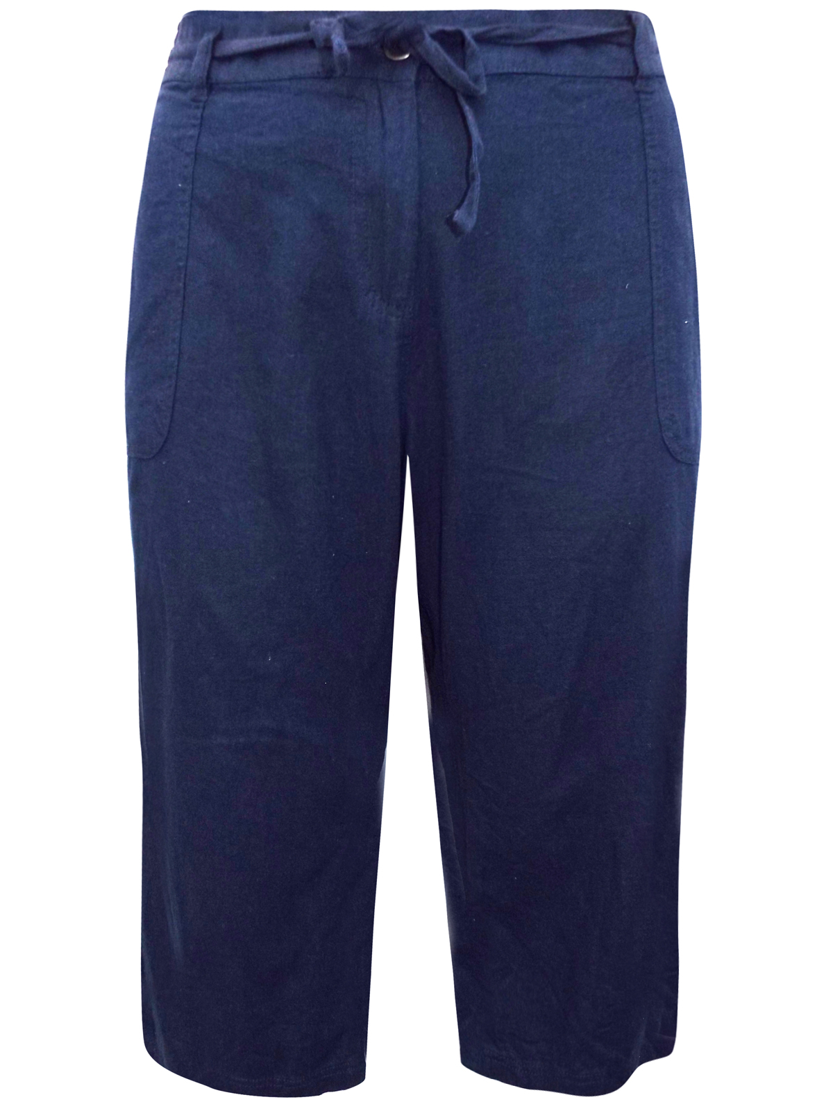 N3xt Parallel NAVY Linen Blend Cropped Trousers - Plus Size 26 to 36