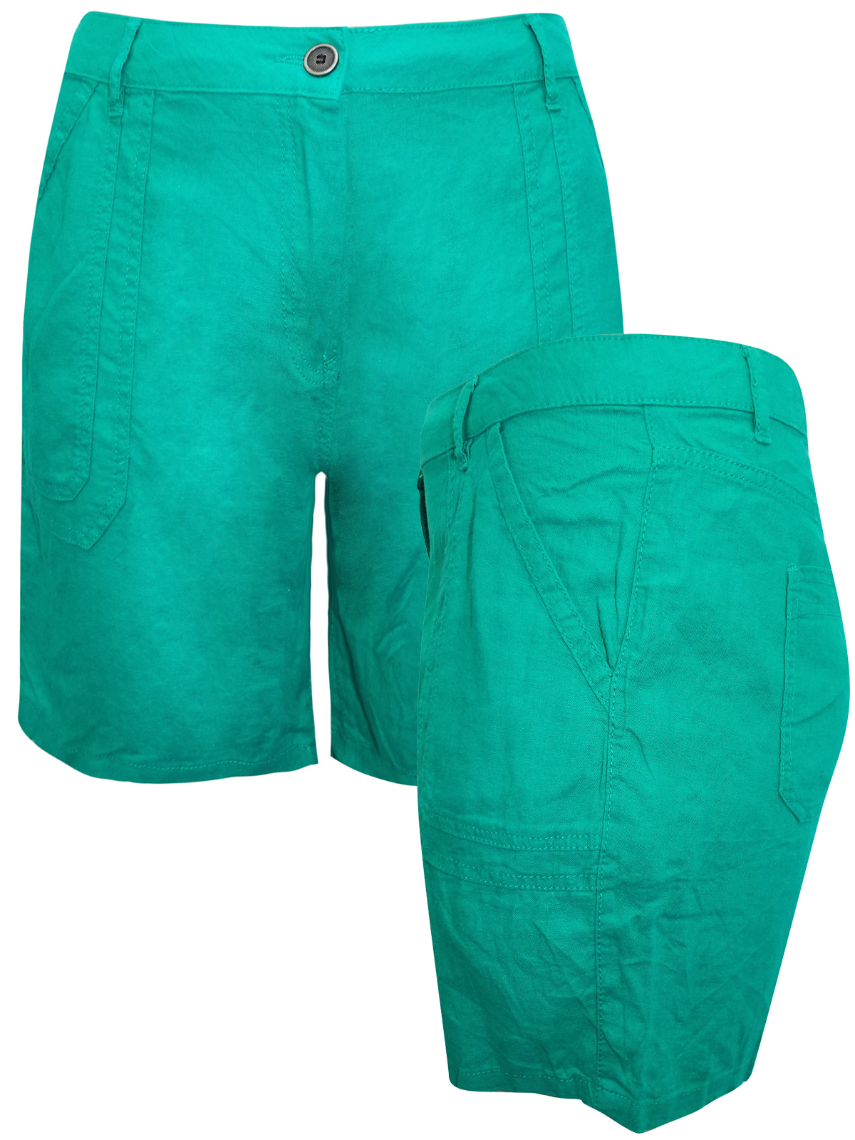 N3xt Parallel GREEN Linen Blend Plain Shorts - Plus Size 24 to 28
