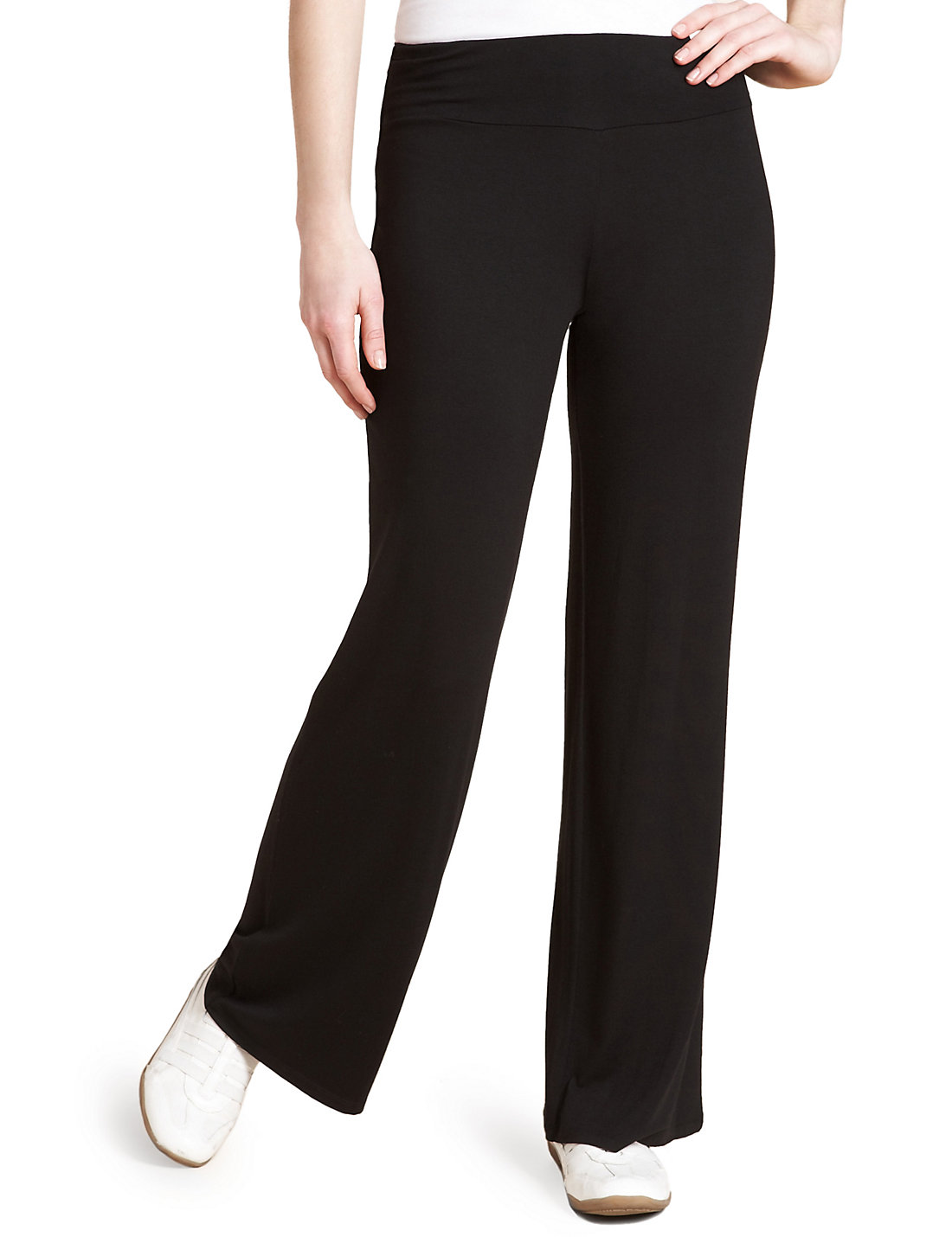 Marks and Spencer - - M&5 BLACK Straight Leg Flat Front Yoga Trousers ...