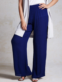 LabelBe MIDNIGHT-BLUE Crinkle Shirred Waist Wide Leg Trousers - Plus Size 22 to 24