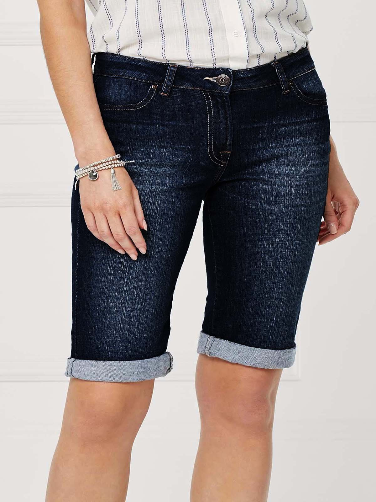N3XT Petite DARK-BLUE Cotton Rich Denim Knee Shorts - Size 6 to 18