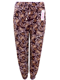 Amparo BROWN Printed Pull On Harem Trousers - FreeSize Fits 12-14-16 Amparo BROWN Printed Pull On Harem Trousers - FreeSize Fits 12-14-16
