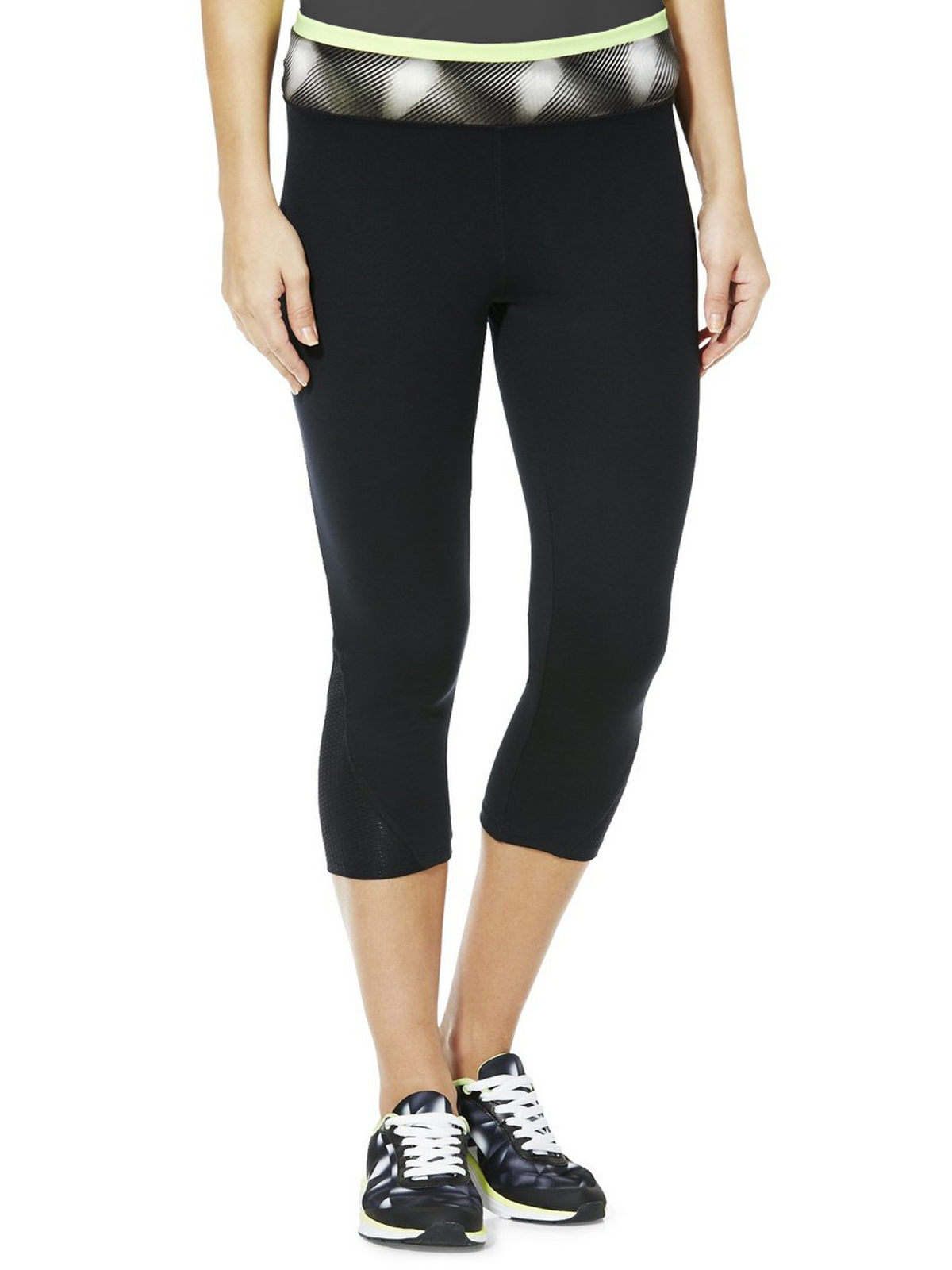 F&F - - BLACK Contrast Waist Cropped Leggings - Size 6 to 16