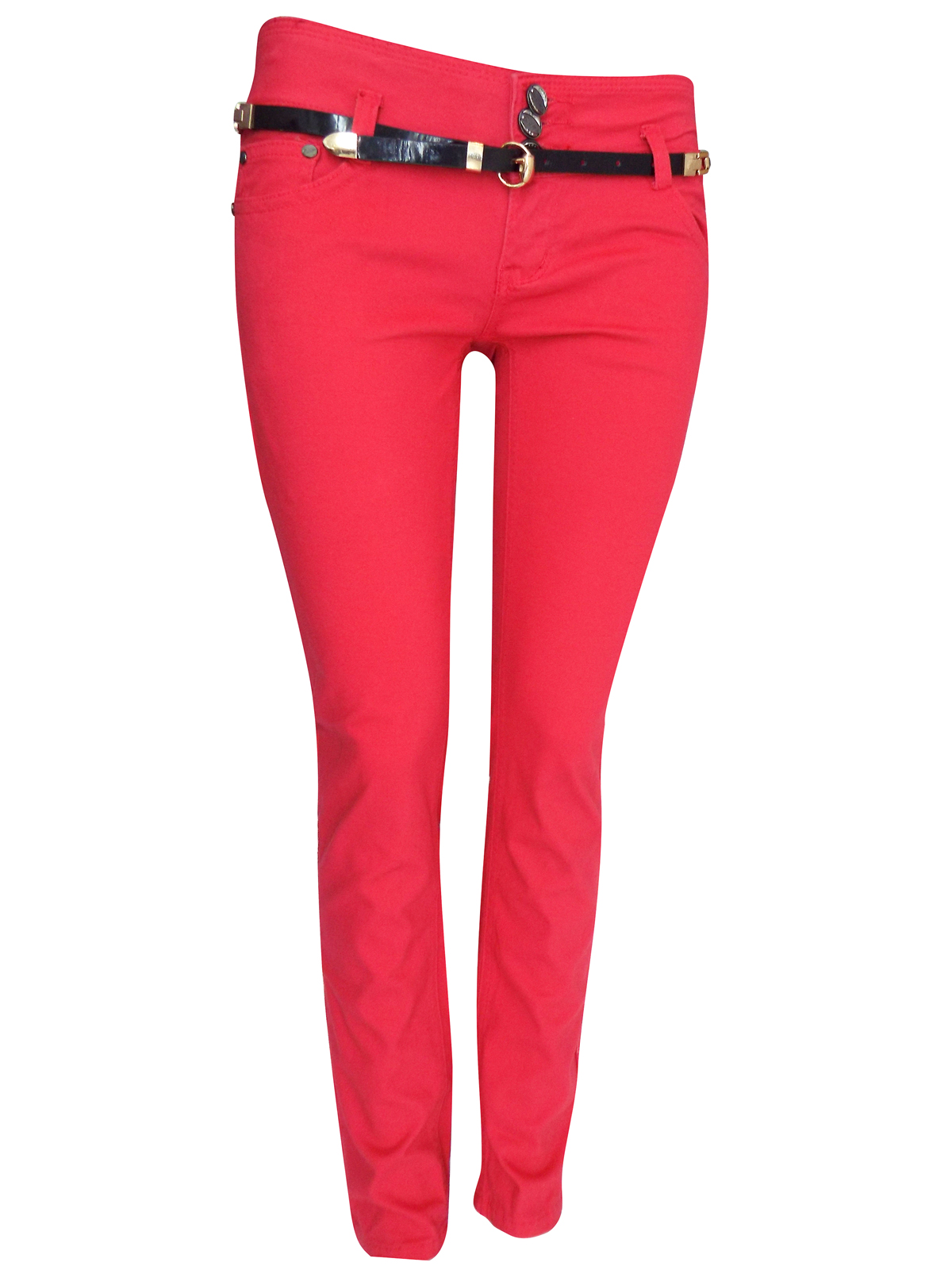 Sarah Chole - - Sarah Chole RED Low Rise Skinny Jeans with Belt - Size ...