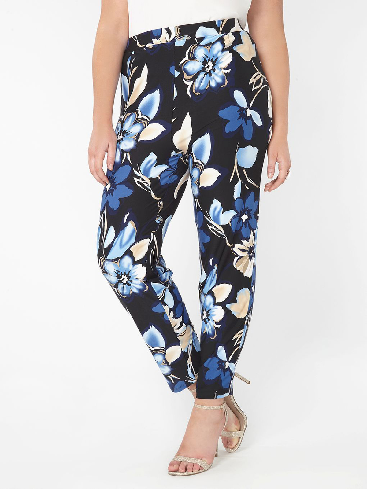Grace (Made In Britain) - - Grace BLACK Floral Print Tapered Trousers ...
