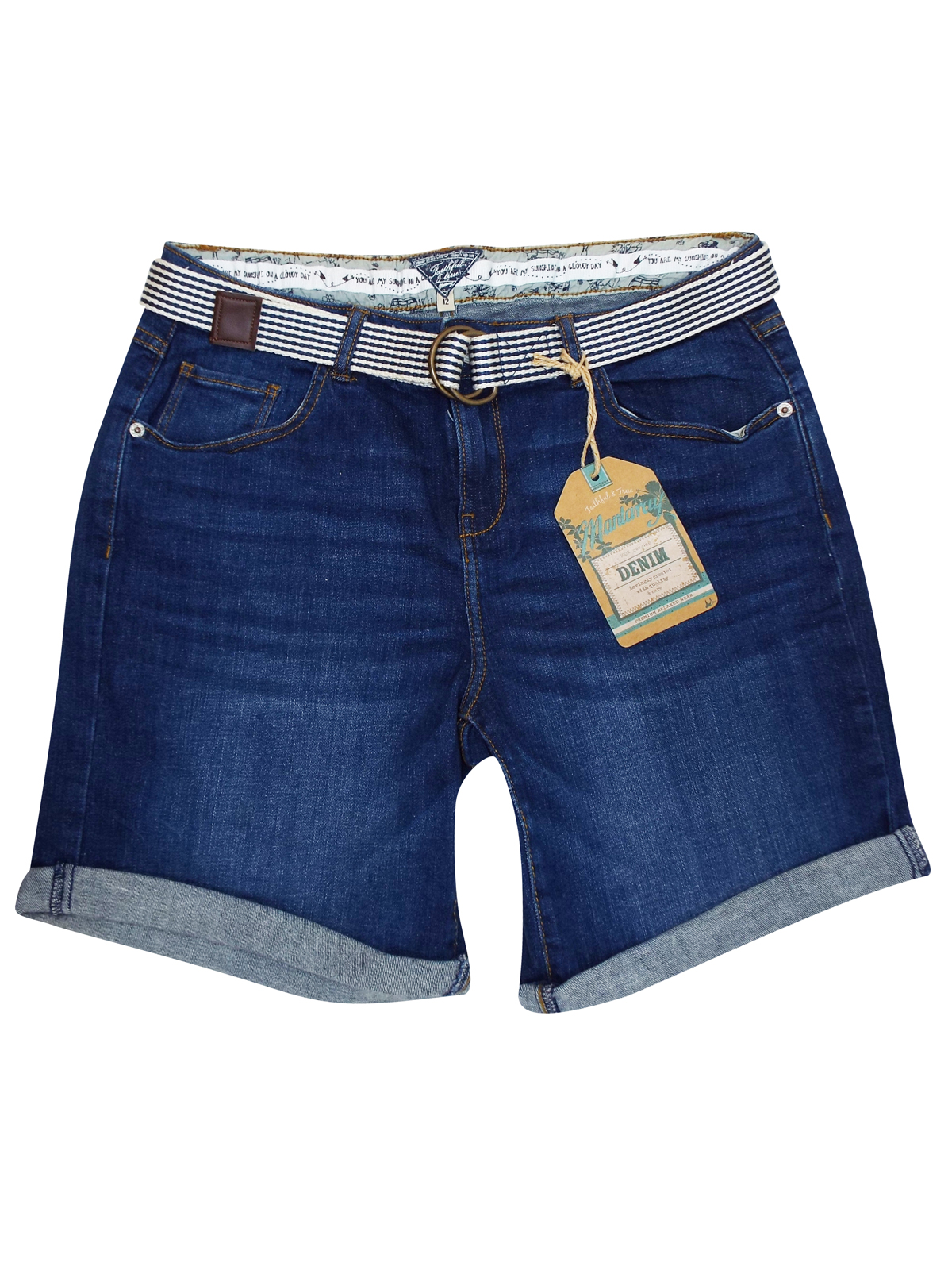 Debenhams - - D3benhams DENIM Longline Denim Shorts with Belt - Size 8 ...