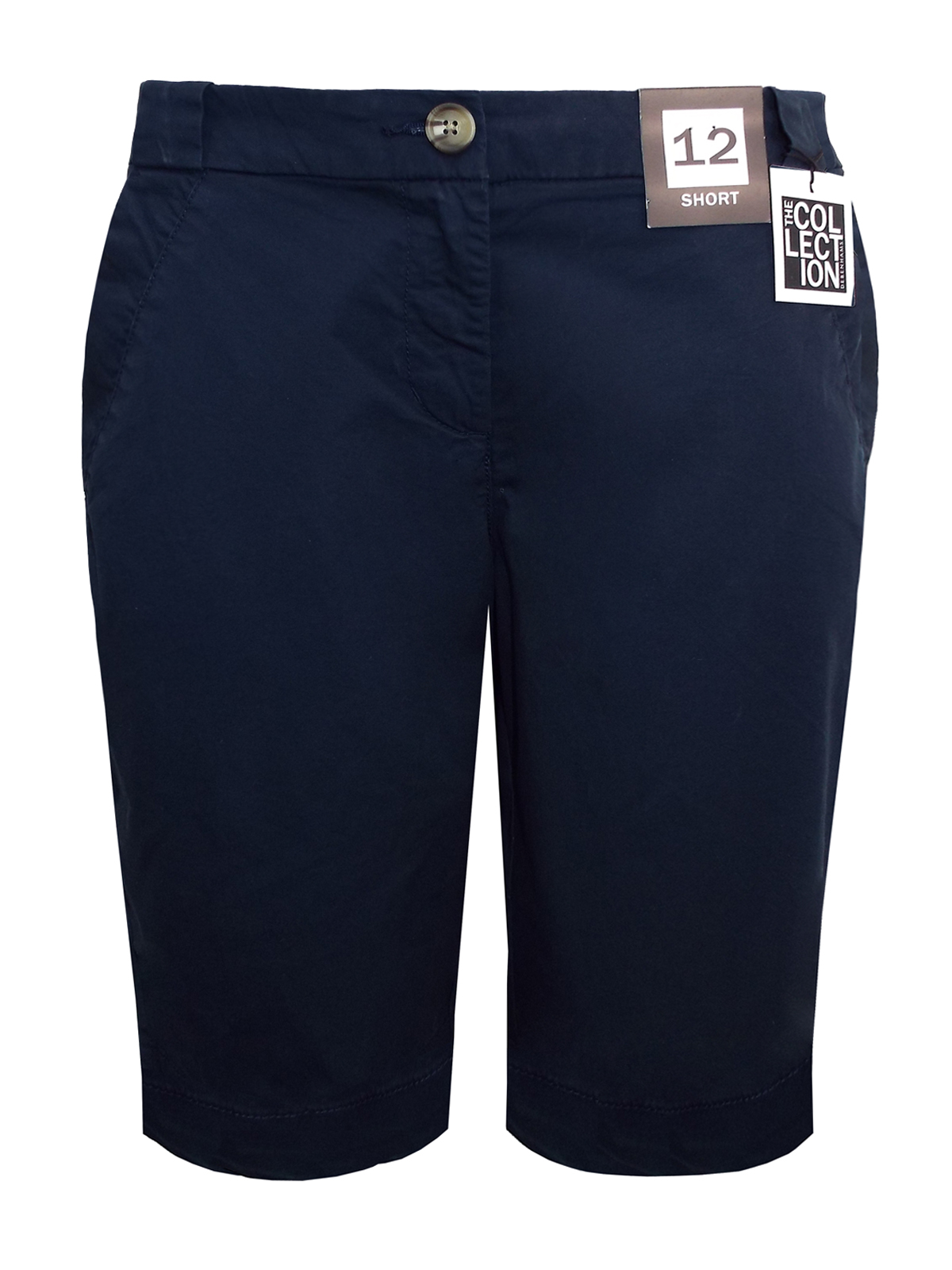 Debenhams - - D3benhams NAVY Cotton Rich Long Shorts - Size 12 to 16