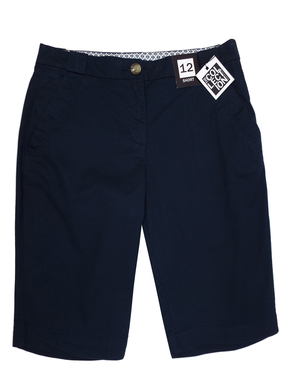 Debenhams - - D3benhams NAVY Cotton Rich Long Shorts - Size 12 to 16