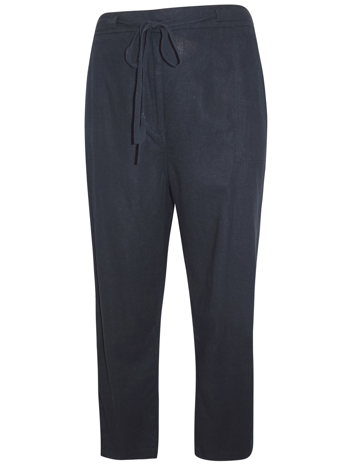 N3w L00k Curve BLACK Linen Blend Drawstring Trousers - Plus Size 20 to 28