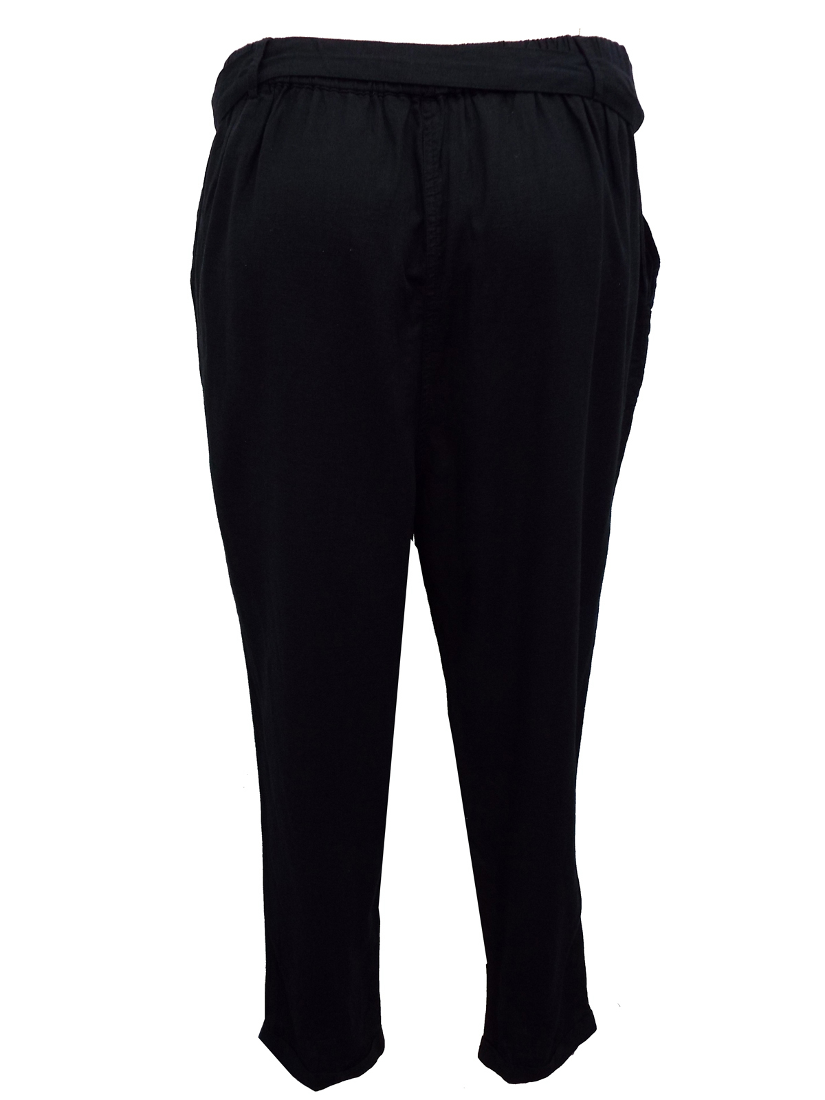 N3w L00k Curve BLACK Belted Cotton Trousers - Plus Size 18 to 28