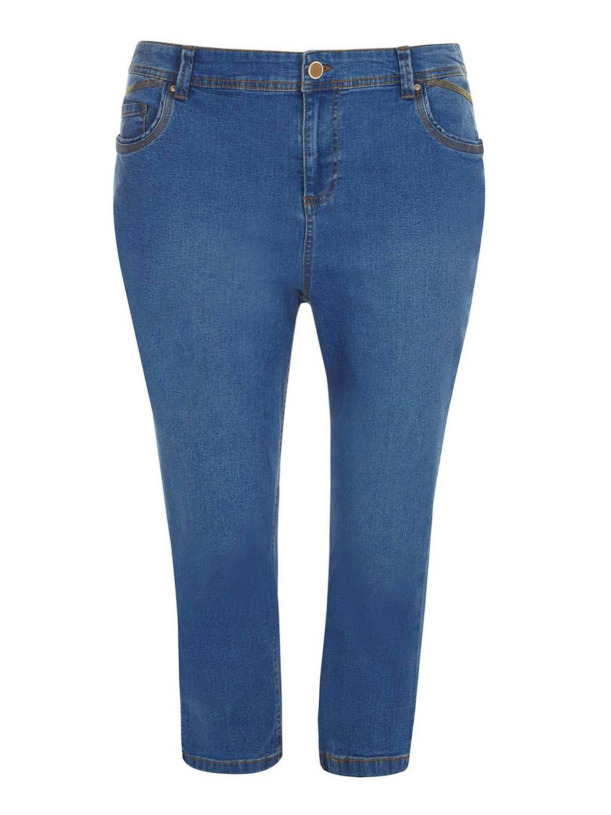 DENIM Cotton Rich 5-Pocket Contrast Stitch Cropped Denim Jeans - Plus Size