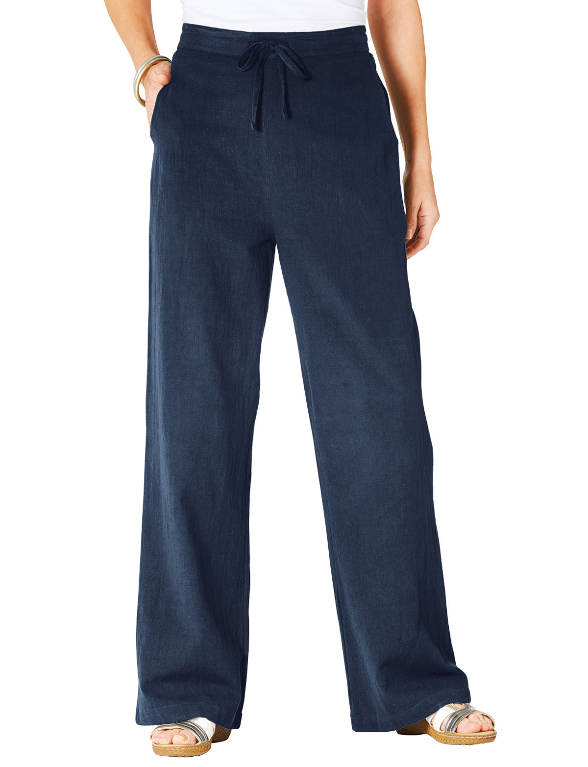 Amber - - Amber NAVY Linen Blend Trousers - Plus Size 18 to 22