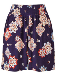 Capsule INDIGO Printed Crinkle Shirred Waist Shorts - Plus Size 16 to 28 Capsule INDIGO Printed Crinkle Shirred Waist Shorts - Plus Size 16 to 28