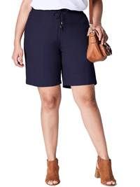 NAVY Linen Blend Pull On Shorts - Plus Size 22 to 32