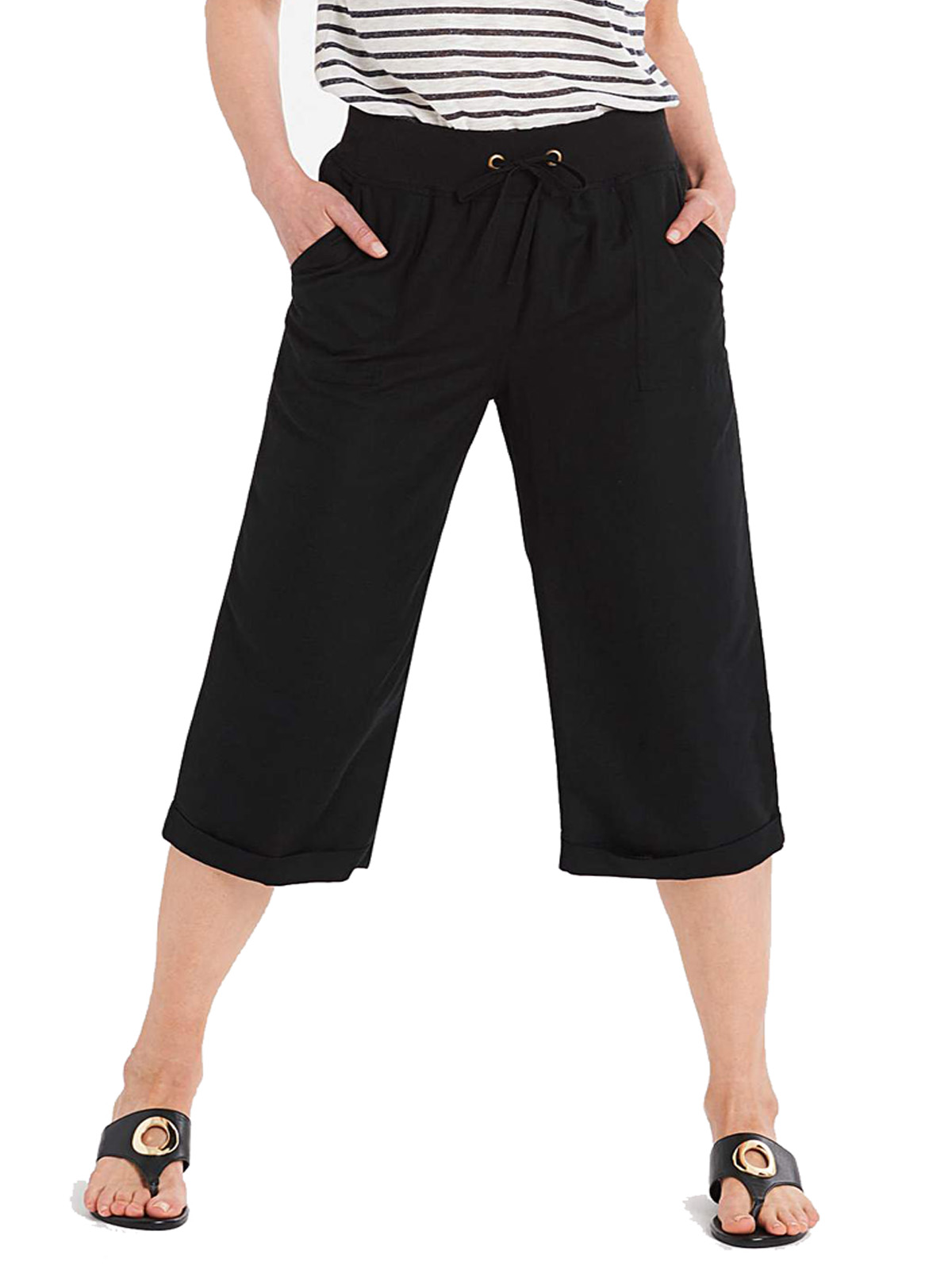 Capsule - - Capsule BLACK Linen Blend Cropped Slouch Trousers - Size 10 ...