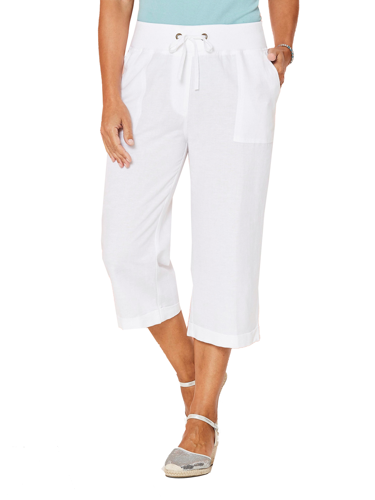 Capsule - - Capsule WHITE Linen Blend Cropped Slouch Trousers - Plus ...