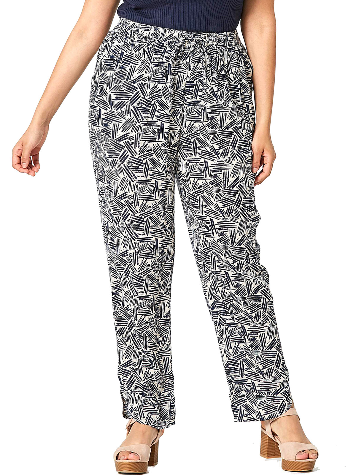 Capsule - - Capsule NAVY-STONE Printed Crinkle Curved Hem Trousers ...