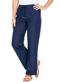 Julipa NAVY Linen Blend Pull On Drawstring Trousers - Plus Size 18 to 28
