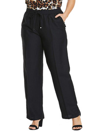 BLACK Linen Blend Easy Care Trousers -  Plus Size 14 to 28