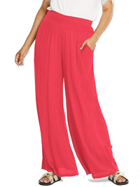 BURNT-RED Crinkle Side Pocket Wide Leg Trousers - Plus Size 20 to 26