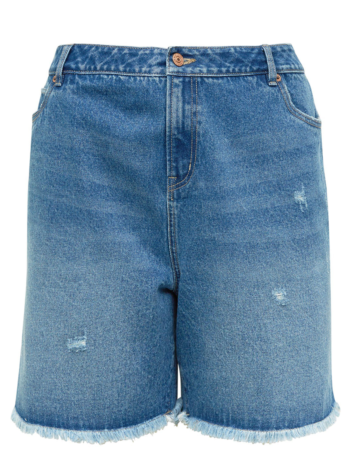 N3W L00K DENIM Frayed Hem Denim Shorts - Plus Size 18 to 28